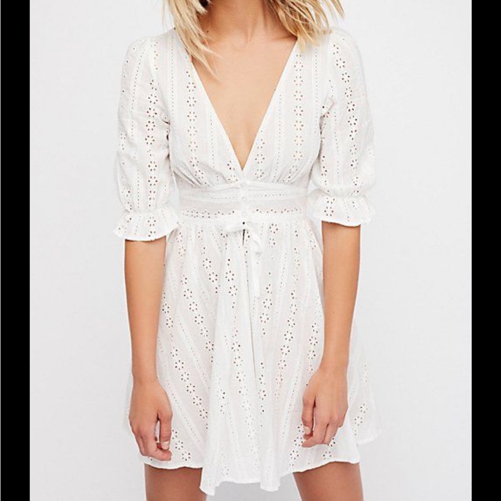 White Eyelet Cotton Coastal Cowgirl Festival Garden Girl Mini Dress Euro Summer - Picture 11 of 11